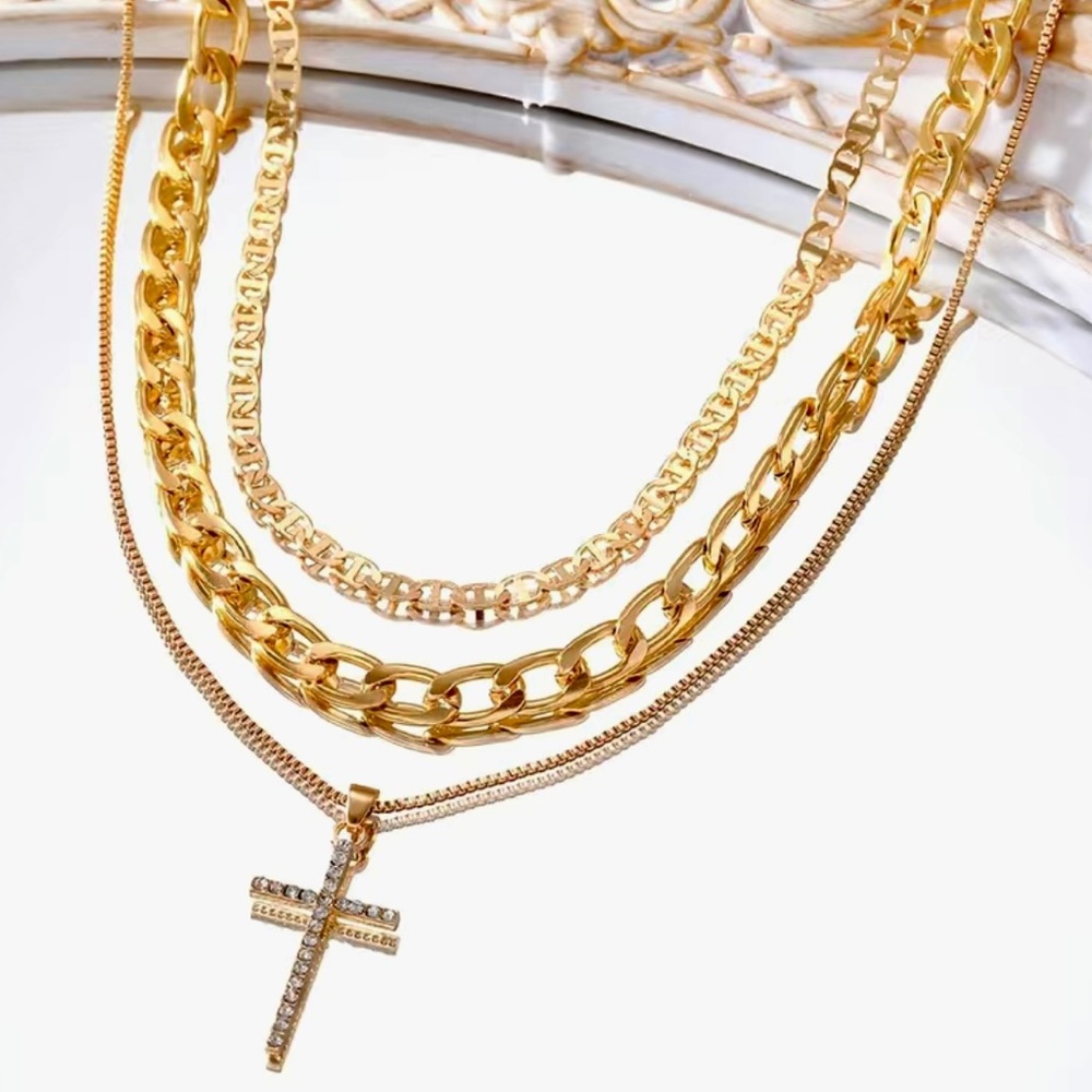 Gorgeous Cross Shaped Stackable Chain Necklace - image 2